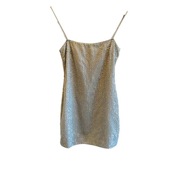 Zara NWT Silver Beaded Mini Dress - Picture 6 of 11